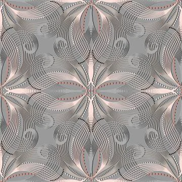 Swirl lines 3d seamless pattern. Vector ornamental background. Modern repeat  Stock Illustration