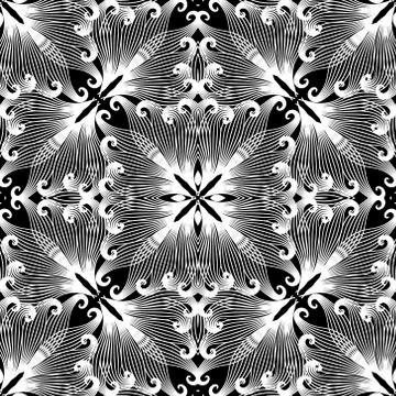 Swirl lines seamless pattern. Vector lace ornamental background. Ethnic style Illustrazione stock