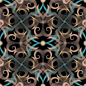 Swirl lines seamless pattern. Vector colorful ornamental background. Ethnic s Illustrazione stock