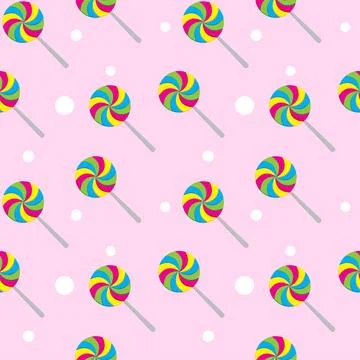 Swirl lollipop seamless pattern on pink color background. Colorful vector i.. 스톡 일러스트