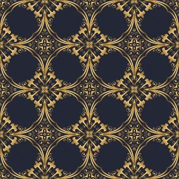 Swirl pattern. Seamless gold and navy blue ornament. 3D effect Stock Illustration