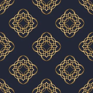 Swirl pattern. Seamless gold and navy blue ornament. 3D effect Illustrazione stock