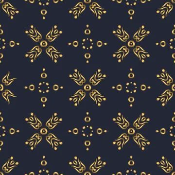 Swirl pattern. Seamless gold and navy blue ornament. 3D effect Stock Illustration