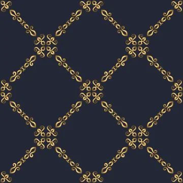 Swirl pattern. Seamless gold and navy blue ornament. 3D effect Stock Illustration