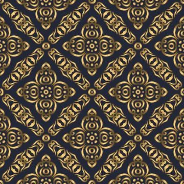 Swirl pattern. Seamless gold and navy blue ornament. 3D effect Stock Illustration