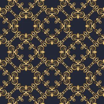Swirl pattern. Seamless gold and navy blue ornament. 3D effect Illustrazione stock