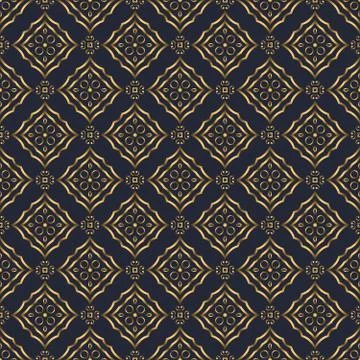 Swirl pattern. Seamless gold and navy blue ornament. 3D effect Stock Illustration