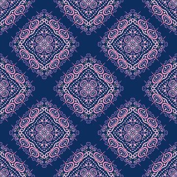 Swirl Pattern Vector. Blue and pink background with purple abstract flowers Illustrazione stock