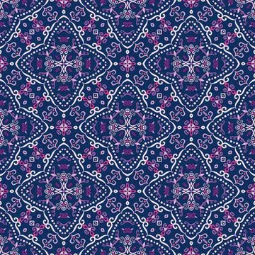 Swirl Pattern Vector. Blue and pink background with purple abstract flowers Stock Illustration