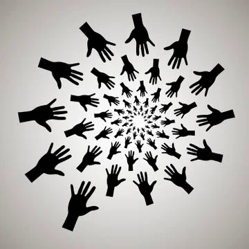 Swirl, vortex background. Rotating spiral. Hands, share, sales, desire, grab, Stock Illustration