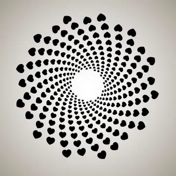 Swirl, vortex background. Rotating spiral. Pattern of a whirling of hearts Stock Illustration