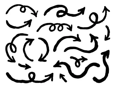 Swirled arrows and round movement artistic doodles collection. Stock Illustration
