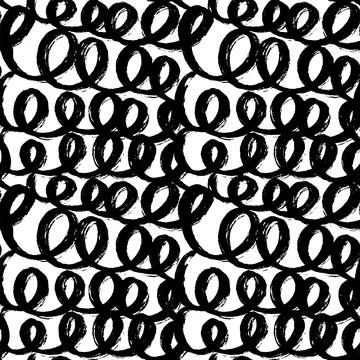 Swirled grunge lines seamless pattern. Bold dry brush strokes, swirls, curly Stock Illustration