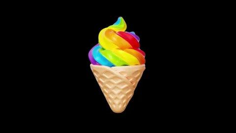Swirled Waffle Ice Cream Cone Made of Vibrant Rainbow Gelato. 스톡 동영상 340283498