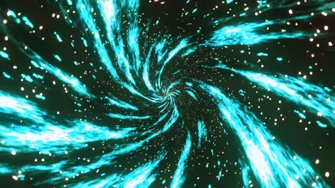 Swirling abstract vortex of glowing cyan energy and white particles rotating Stock Footage 337810048