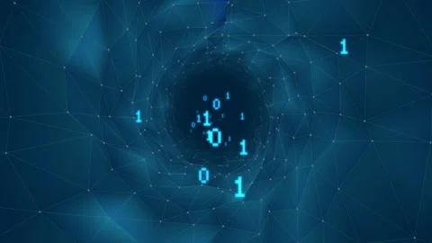 Swirling binary-data vortex pulsing on 1 pulse, drawing 1s and 0s inward, Stock Footage 329473134