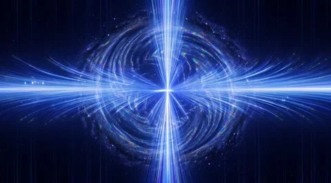 Swirling blue cosmic vortex with light beams Stock Footage 331459569