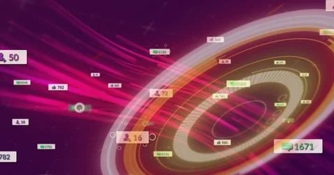 Swirling central concentric ring chart moving in data visualization, with social Stock Photos