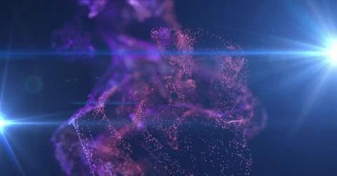 Swirling central nebula drifting in CGI studio, with purple particles, streaks, Stock Illustration