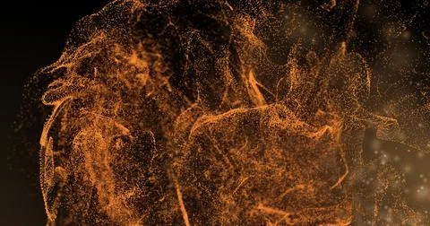 Swirling cloud occupying deep black void, glowing orange-gold particles forming Stock Illustration