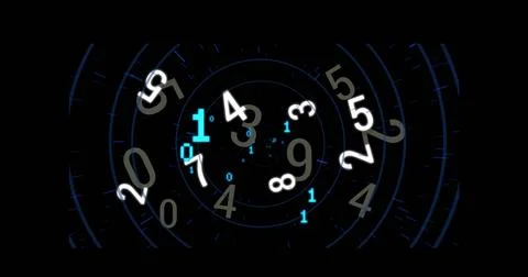 Swirling cluster forming digital vortex, with concentric rings, beige digits and Stock Illustration