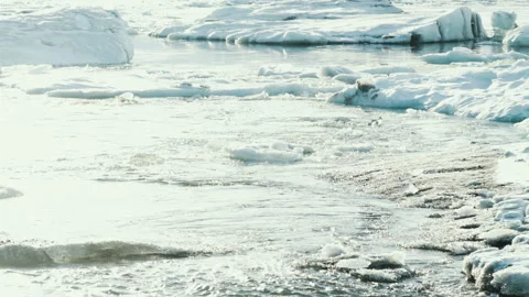 Swirling current between ice floes in Iceland Stock Footage 348026653