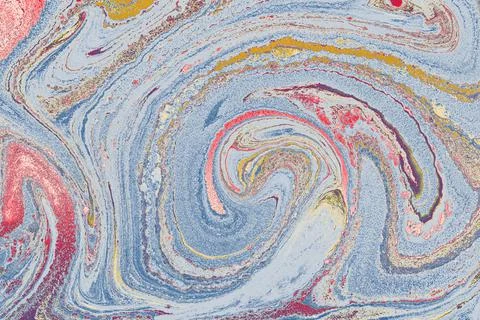 Swirling elements in blue and pink colors; paper marbling design Stock Illustration