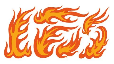 Swirling fire or flames set. Flat vibrant color illustration isolated on white Stock Illustration