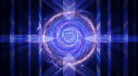 Swirling galaxy framed by geometric light lines Stock Footage 331459293