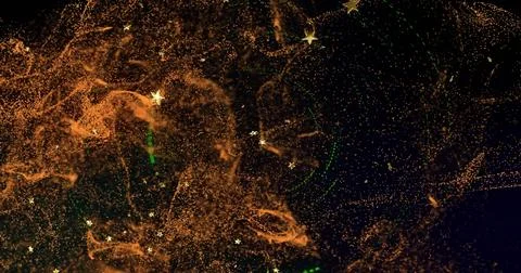 Swirling golden particle cloud with tiny glowing specks and metallic stars イラスト素材