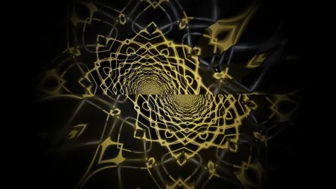 Swirling golden patterns create a tunnel effect on black Stock Footage 340011587