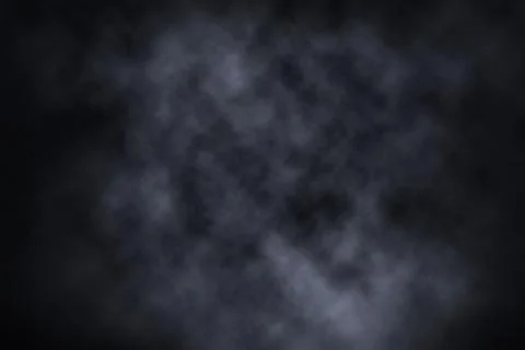 Swirling grey smoke cloud is drifting in dark featureless void as abstract flat Stock Photos