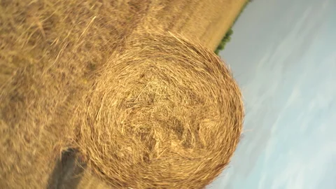 Swirling haystack in a field. Harvesting in the field. The camera rotates and Stock Footage 159835623
