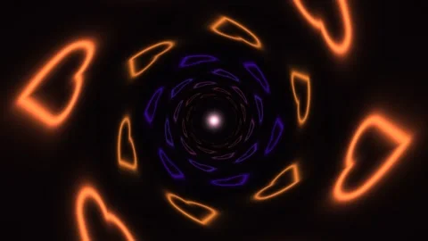 Swirling hearts in glowing colors create a tunnel effect Stock Footage 338224108