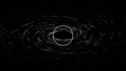 Swirling Luminous Particles Forming a Cosmic Vortex Around a Central Circle Stockbeeldmateriaal 334959945