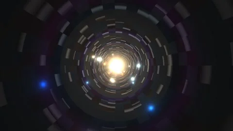Swirling motion through a light tunnel with geometric Stock Footage 338331792