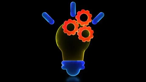 Swirling neon light effect bright light bulb icon Shows the thought process.. Illustrazione stock