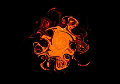 Swirling orange flame abstract texture on black background Illustrazione stock