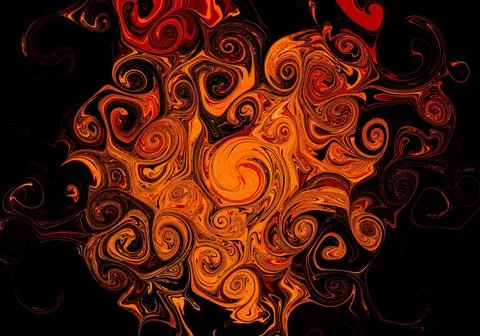 Swirling orange flame abstract texture on black background 스톡 일러스트