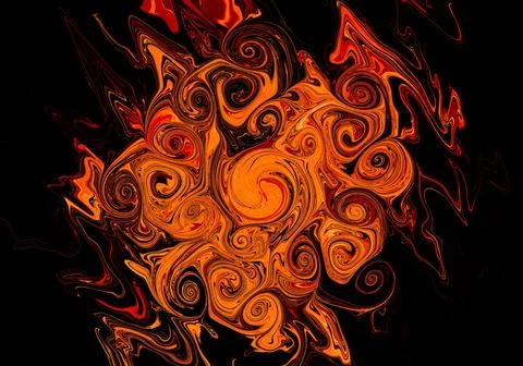 Swirling orange flame abstract texture on black background Stock Illustration