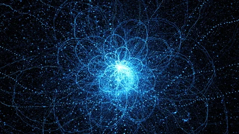 A swirling pattern of blue and white lines creates a hypnotic spiral effect. The Stock Footage 316602501