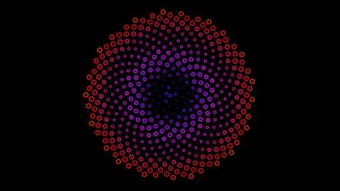 Swirling pattern of colored circles on a black background Illustrazione stock