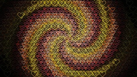 Swirling pattern of colored hearts on a dark background Stock Illustration