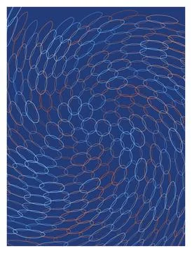 Swirling pattern of overlapping ovals in shades of blue and orange. Illustrazione stock