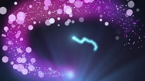 Swirling pink light particles and electric blue lightning bolts moving across Stock Footage 345329639