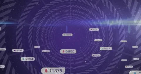 Swirling purple vortex pulling notification badges with numbers into virtual Illustrazione stock