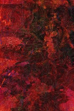 Swirling red abstract pattern with flowing engraved strokes reminiscent Stock Photos
