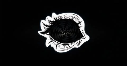 Swirling stylized eye graphic featuring spiral pupil on black field, with las Illustrazione stock