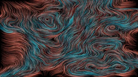 Swirling teal and orange flow field, kinetic lines designed for continuous Stock Footage 345375987