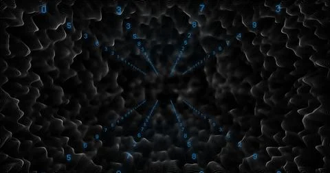 Swirling vortex streaming blue digits inside data-space tunnel, with white Stock Photos